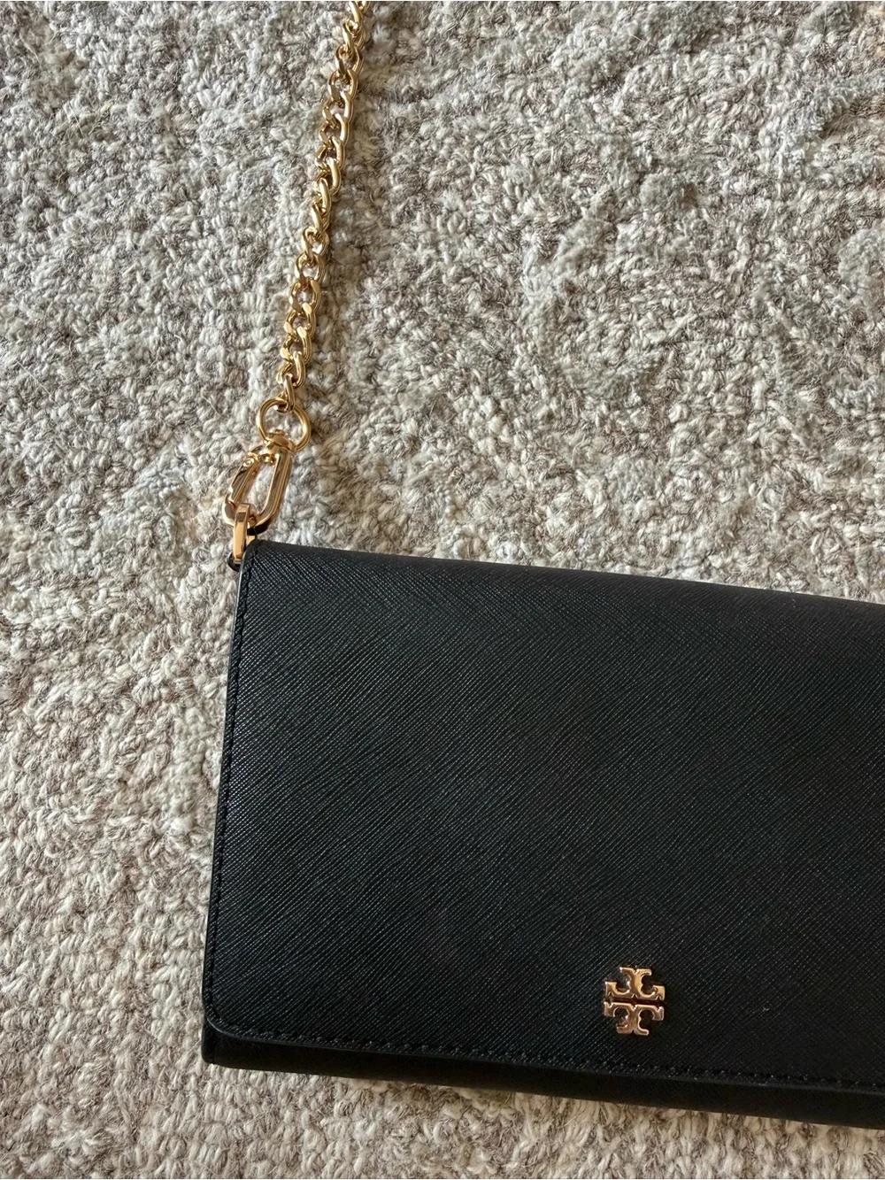 Tory Burch Emerson Chain Wallet Crossbody Black Saffiano Leather